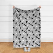 Adventure Teepee Arrow Feather ROTATED - Gray Black and White