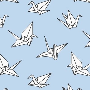 Origami paper cranes blue