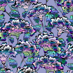 flamboyant bold floral - lavender rainbows - futuristic brocade