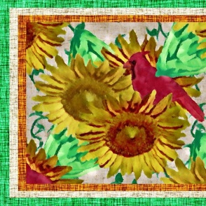 4. Cardinal on Sunflower in Acrylics Framed 