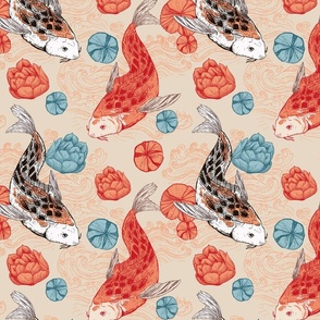 Koi fish aquarium seamless pattern