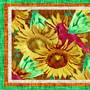 2. Cardinal on Sunflower in Acrylics Framed
