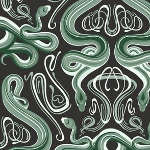 Medium Art Nouveau Snakes (green on black)