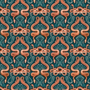 Small Art Nouveau Snakes (dark turqouise) 