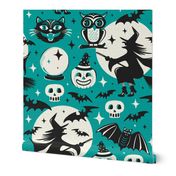 Witchy Wonders - Retro Halloween Teal Large Scale