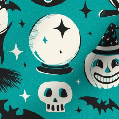 Witchy Wonders - Retro Halloween Teal Large Scale