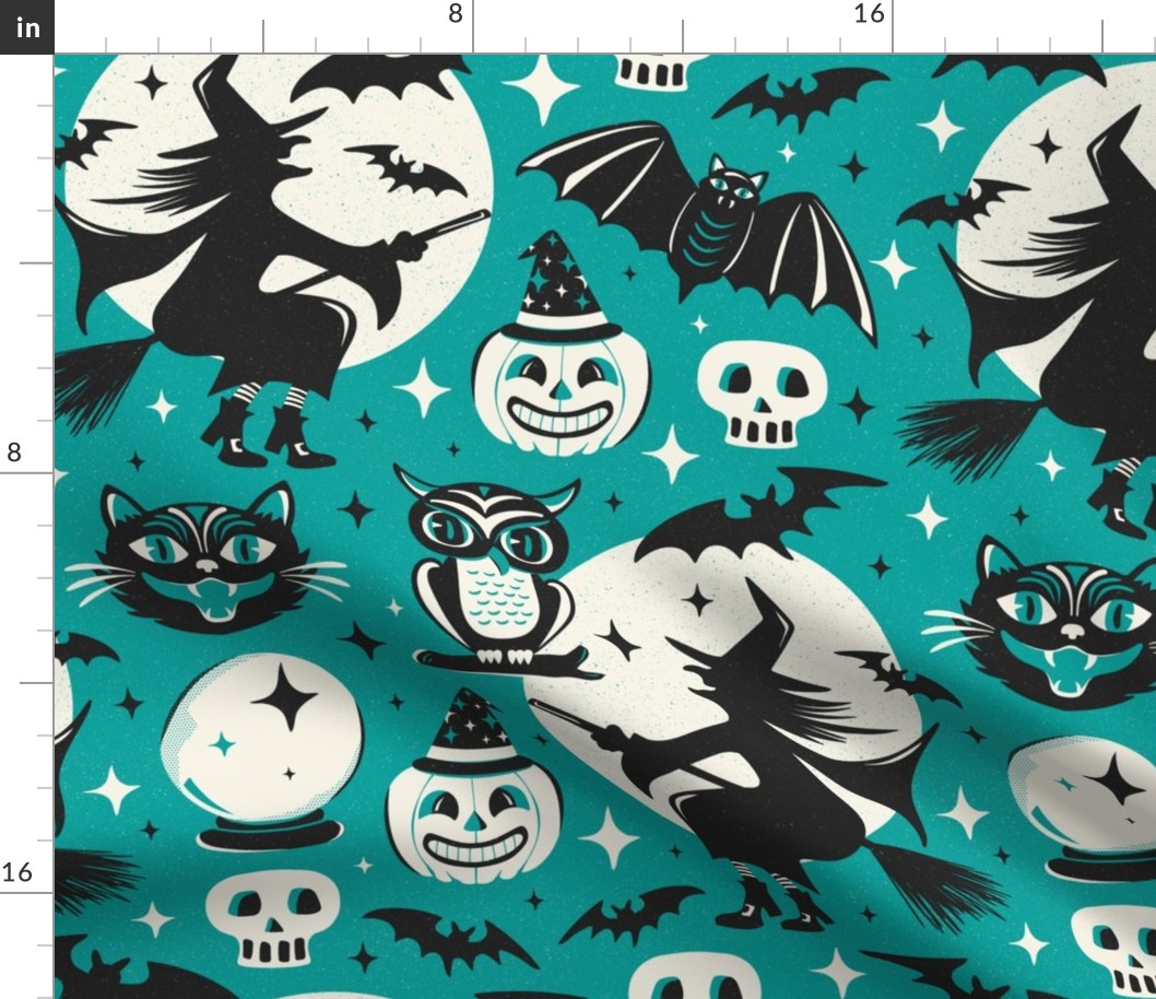 Witchy Wonders - Retro Halloween Teal Large Scale