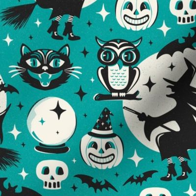 Witchy Wonders - Retro Halloween Teal Regular Scale