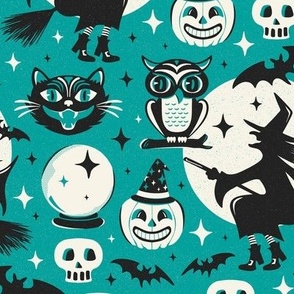 Witchy Wonders - Retro Halloween Teal Regular Scale