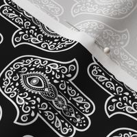 Medium Scale Hamsa Hand White on Black