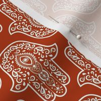 Medium Scale Hamsa Hand White on Sunset Orange