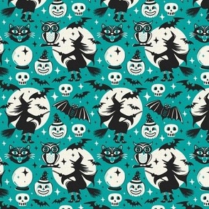 Witchy Wonders - Retro Halloween Teal Small Scale
