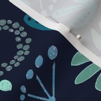 Enchanted Botanicals Mint, Teal, Lavender and Navy Blue Background