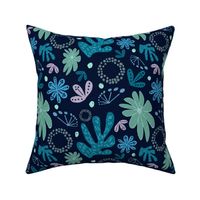 Enchanted Botanicals Mint, Teal, Lavender and Navy Blue Background