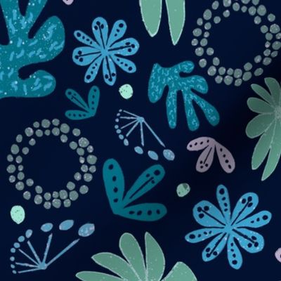 Enchanted Botanicals Mint, Teal, Lavender and Navy Blue Background