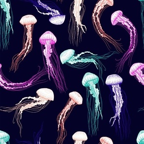 Jellyfish - Rainbow on Navy Blue