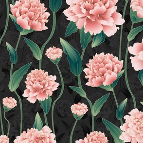 peonies art nouveau-black floral depth