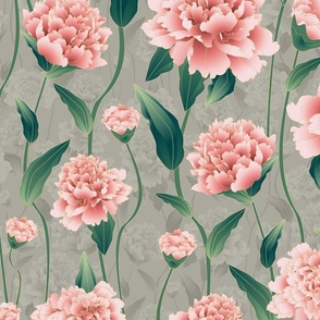 peonies art nouveau-grey background 