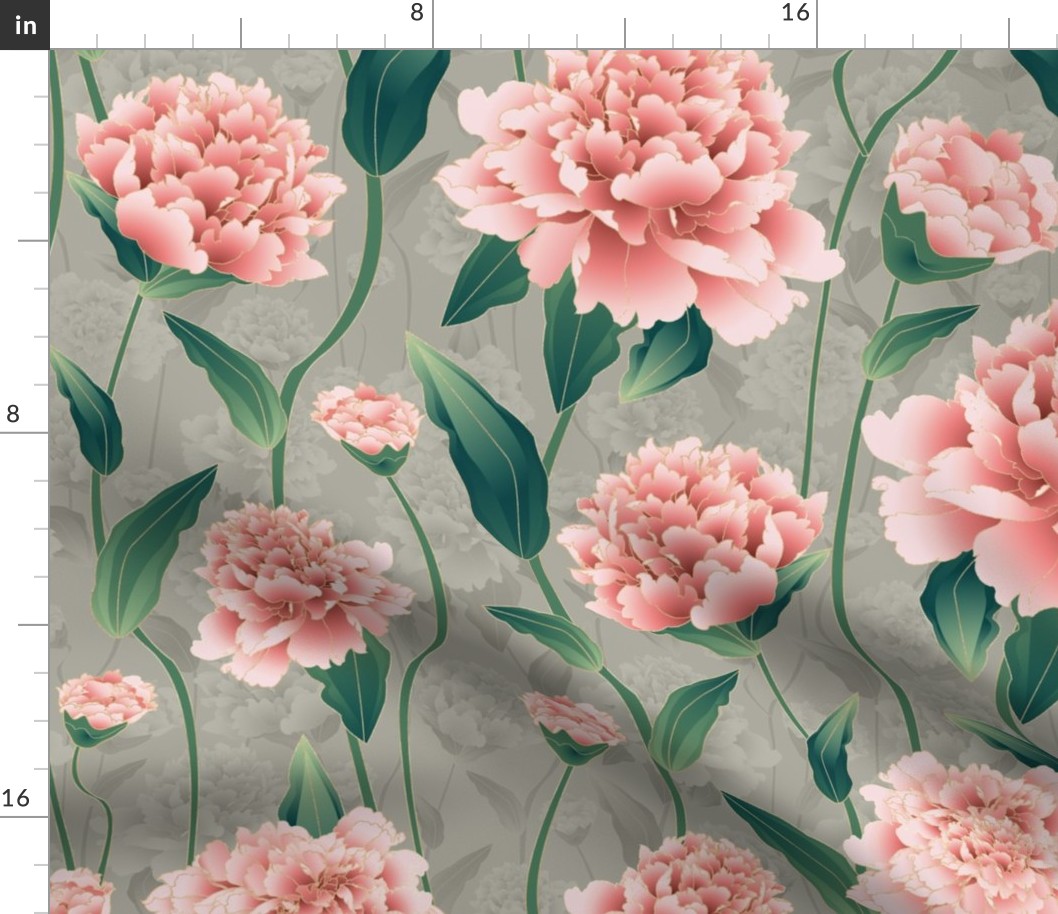 peonies art nouveau-grey background 