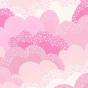 Clouds in pink with dots wallpaper and fabric