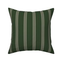 The minimalist classic triple stripes cottage country mudcloth style abstract baby nursery design in ivory on pine green christmas winter