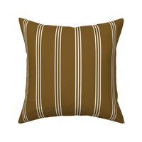 The minimalist classic triple stripes cottage country mudcloth style abstract baby nursery design in ivory on dark mustard yellow