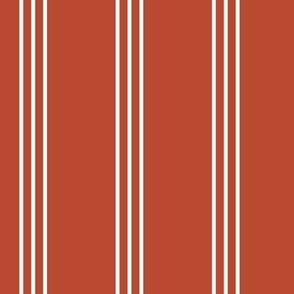 The minimalist classic triple stripes cottage country mudcloth style abstract baby nursery design in vintage red christmas