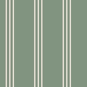 The minimalist classic triple stripes cottage country mudcloth style abstract baby nursery design in vintage sage green ivory