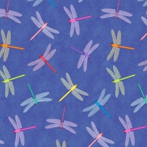 Multicolor Dragonflies on mottled blue 6-inch repeat