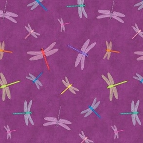 Multicolor Dragonflies on mottled plum 6-inch repeat