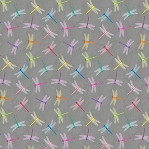Multicolor Dragonflies on mottled gray 3-inch repeat