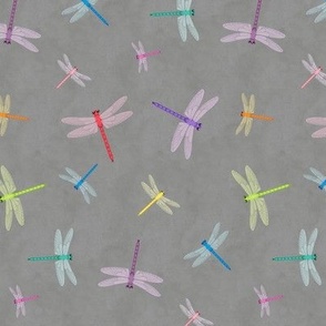 Multicolor Dragonflies on mottled grey 6-inch repeat