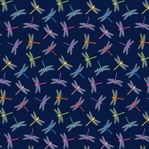 Multicolor Dragonflies on midnight blue 3-inch repeat