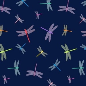 Multicolor Dragonflies on midnight blue 6-inch repeat