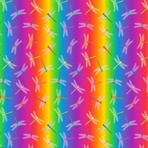 Multicolor Dragonflies on vertical rainbow 3-inch repeat