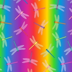 Multicolor Dragonflies on vertical rainbow - 6 inch repeat