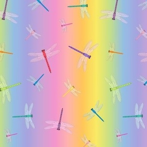 Multicolorl Dragonflies on pastel rainbow  6-inch repeat