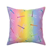 Multicolor Dragonflies on pastel rainbow 12-inch repeat