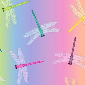 Multicolor Dragonflies on pastel rainbow 12-inch repeat