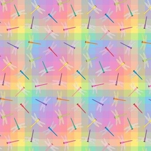 Multicolor Dragonflies on pastel rainbow 3-inch repeat