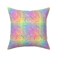 Multicolor Dragonflies on Pastel Rainbow Check  6-inch repeat