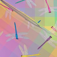 Multicolor Dragonflies on pastel rainbow 12-inch repeat