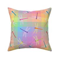 Multicolor Dragonflies on pastel rainbow 12-inch repeat