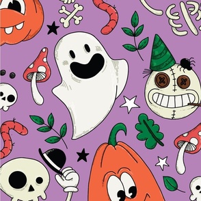 Funny Halloween pattern with ghosts and pumpkins