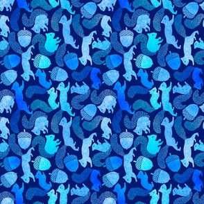 Squirrels and Acorns in blues - horizontal