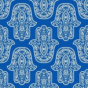 Large Scale Hamsa Hands White on Blue