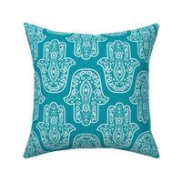 Large Scale Hamsa Hands White on Turquoise