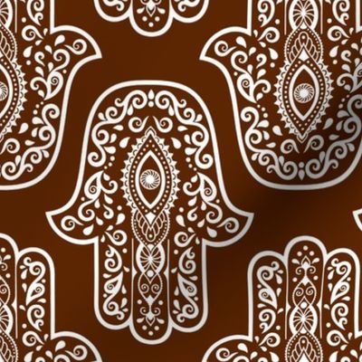 Large Scale Hamsa Hands White on Brown