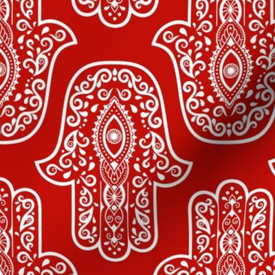Large Scale Hamsa Hands White on Red