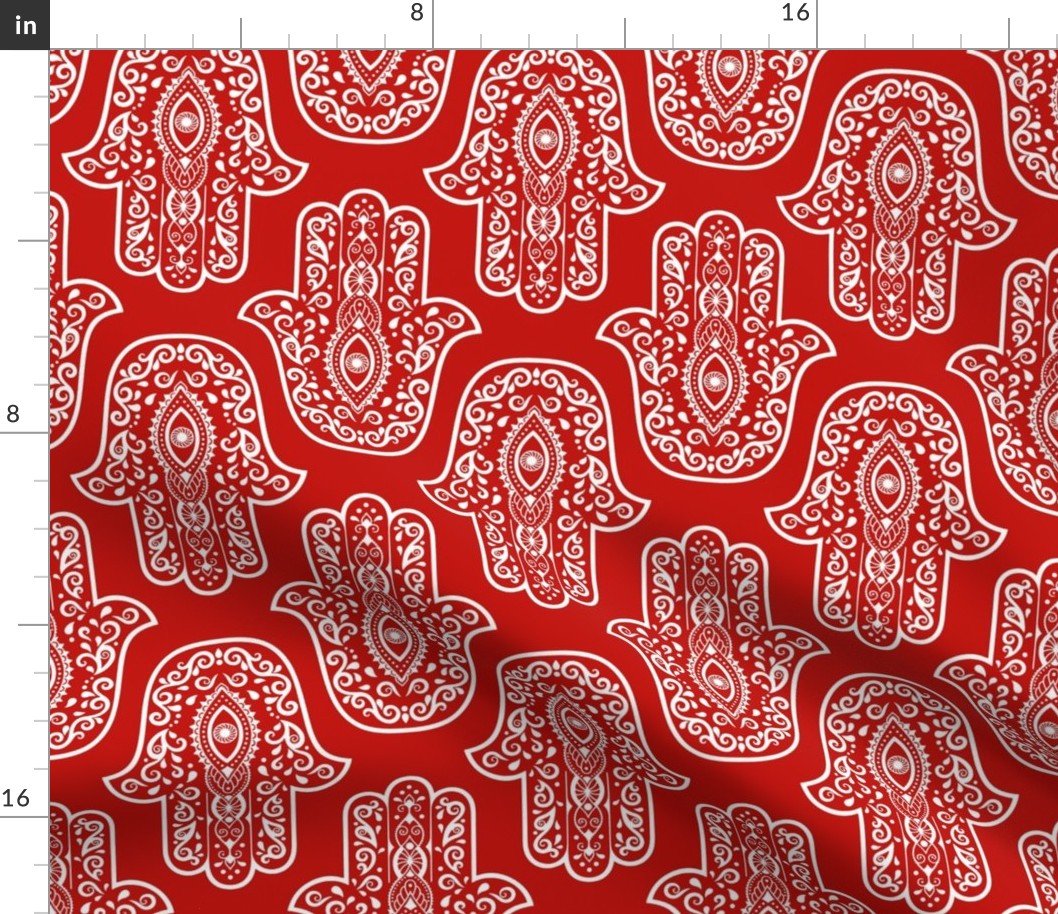 Large Scale Hamsa Hands White on Red